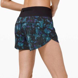 Lululemon Speed Up Short 4"  Floral Shift Blue Multi / Black Sz 6